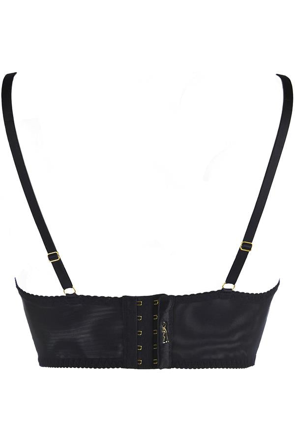 Zwarte Longline BH – Kanten Bustier met Geborduurde Details