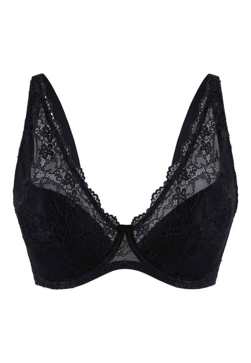 Daily, Zwarte Voorgevormde Triangel BH zonder Beugel met Multicolor Bloemenprint (C-G Cup)