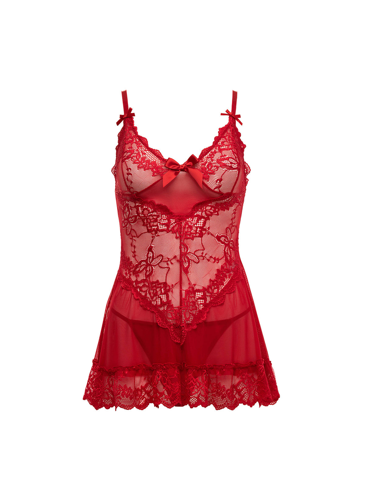 Valentine Lace Babydoll met String, diverse kleuren, inclusief Plus Size