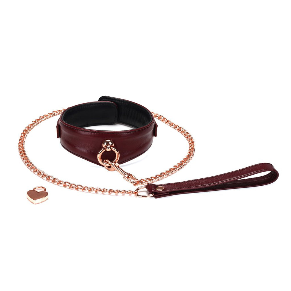 Liebe Seele Wine Red Leather Collar met Leash