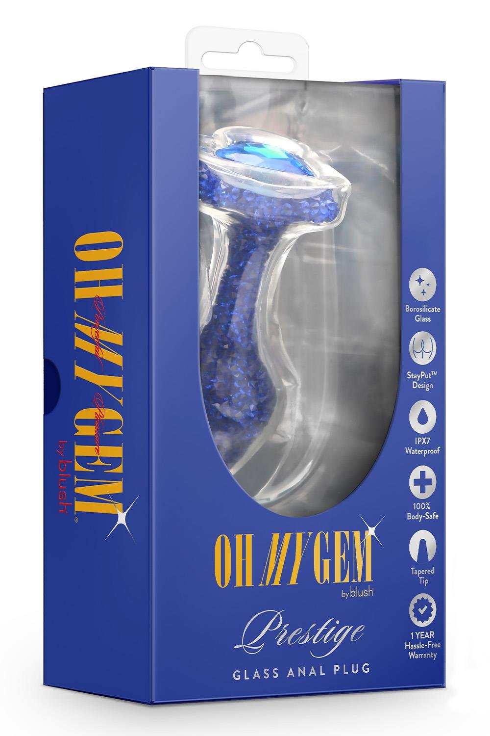 Oh My Gem, Prestige Anale Plug met Hartvormige Edelsteenbasis (Blauw/Rood)