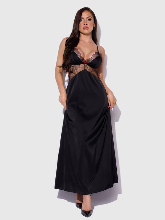 Ilena Longdress met Bloemenmesh en Satijn, inclusief Plus Size