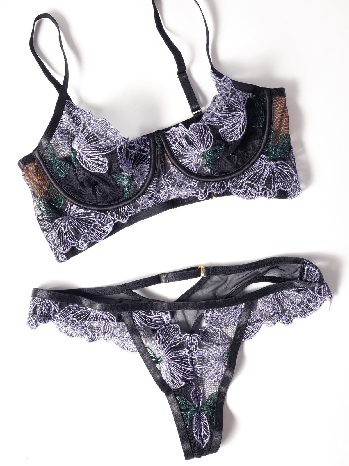 Jenna Lingerie Set – Zwart Mesh met Bloemenborduurwerk