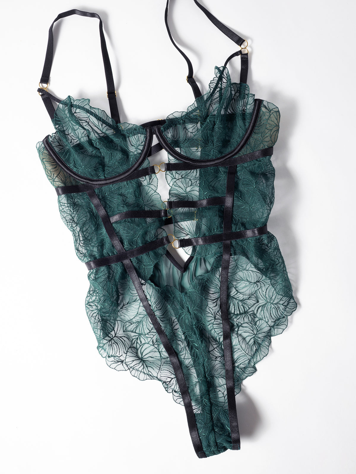 Anita Bodysuit – Donkergroen Kant & Zwarte Details
