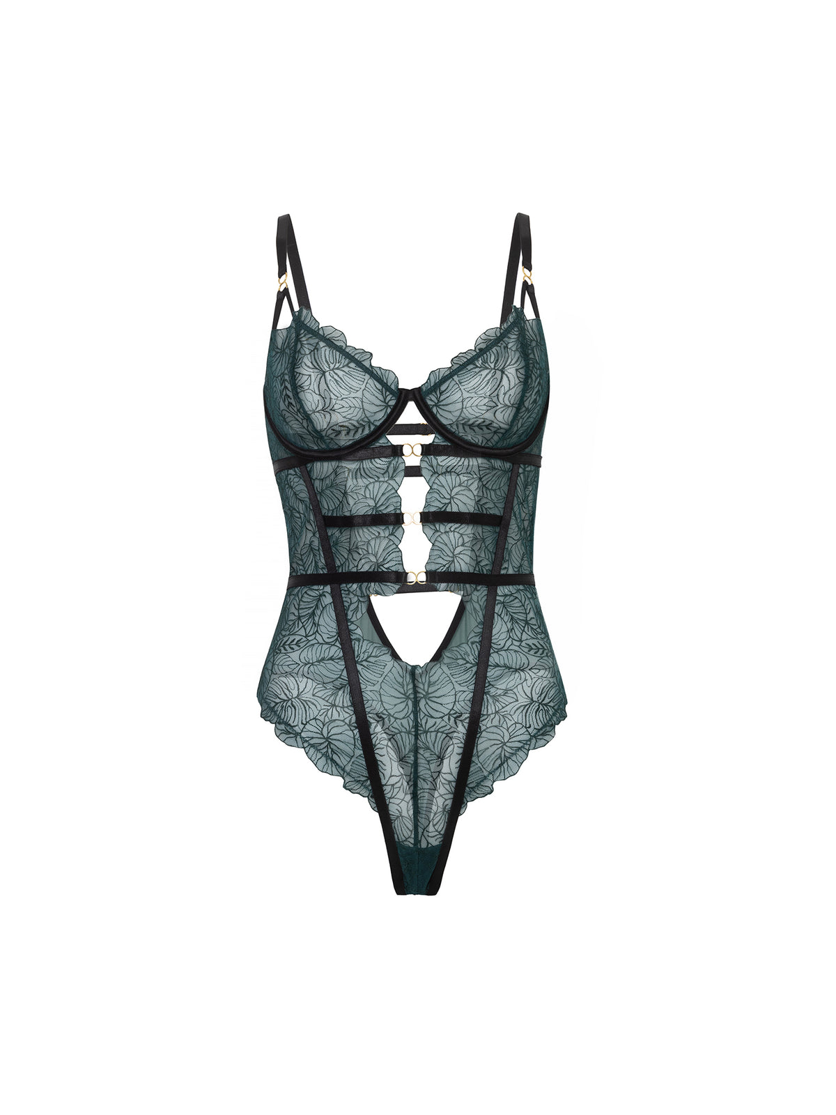 Anita Bodysuit – Donkergroen Kant & Zwarte Details