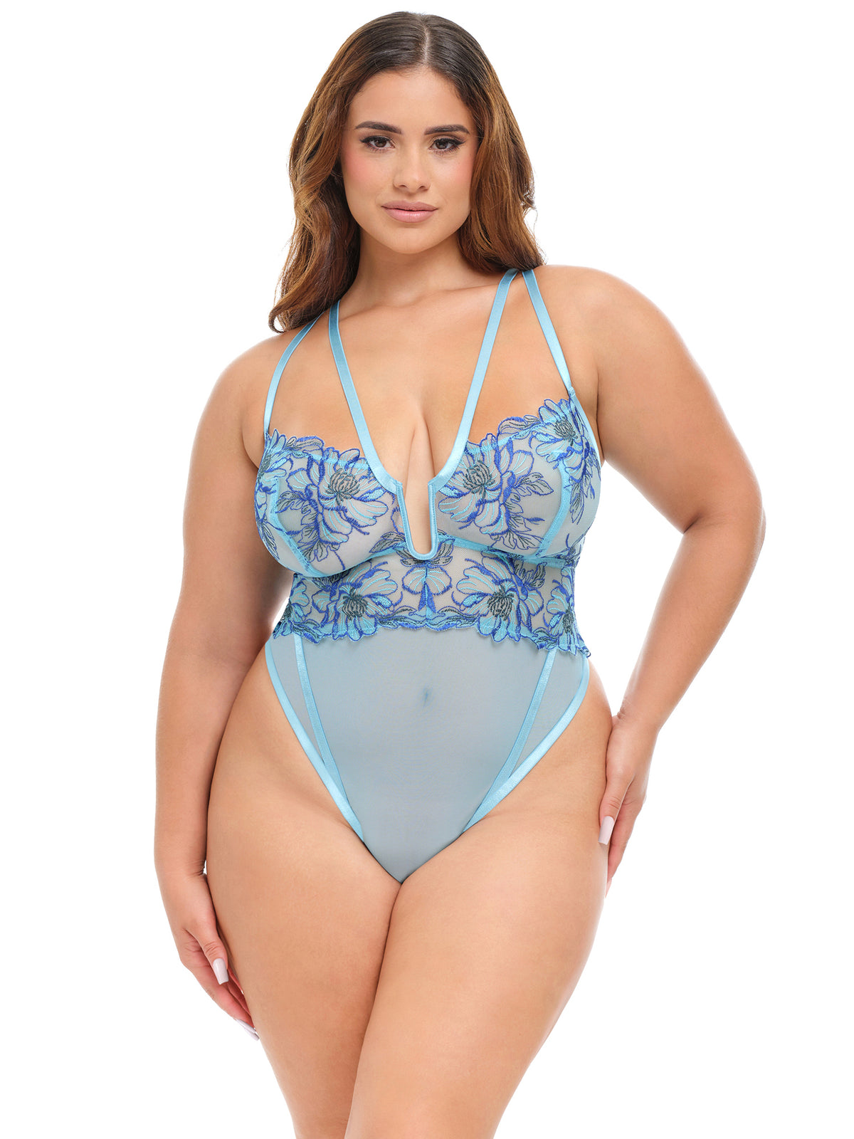 Emilia Bodysuit – Geborduurde Teddy met Straps en U-Cups