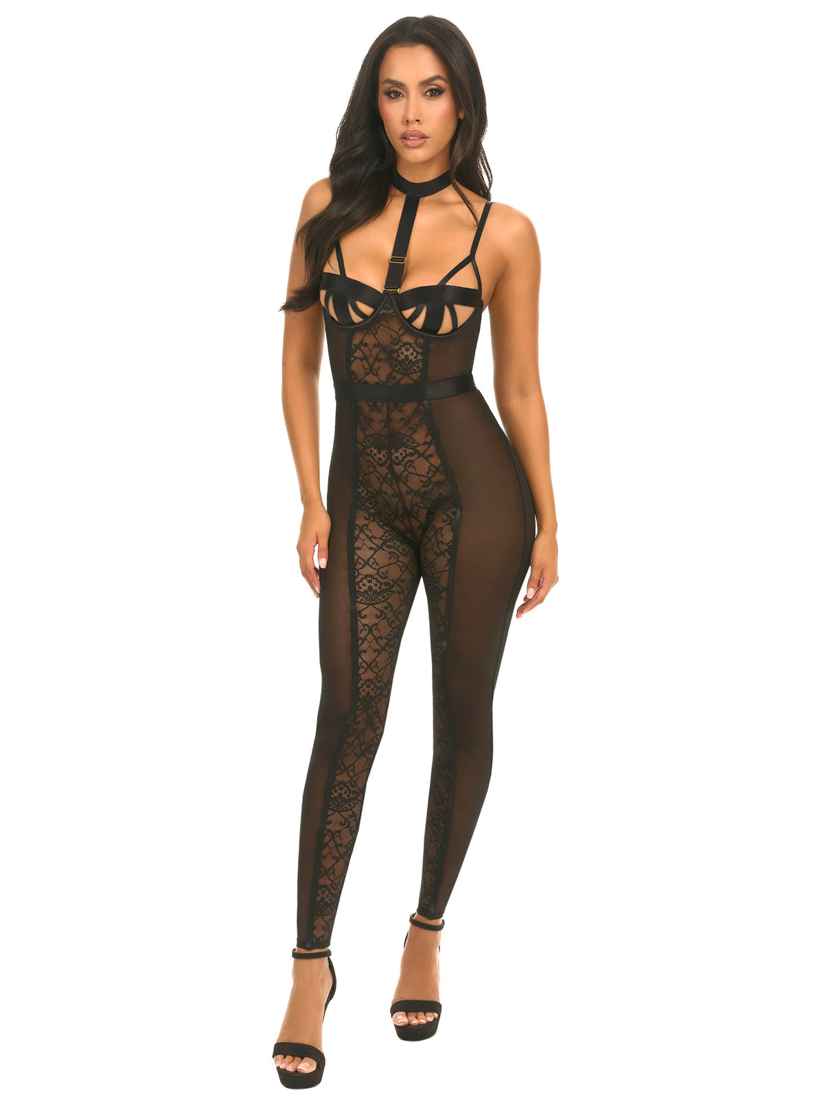 Sia Catsuit – Sensationele luxe catsuitvan kant, mesh en met choker