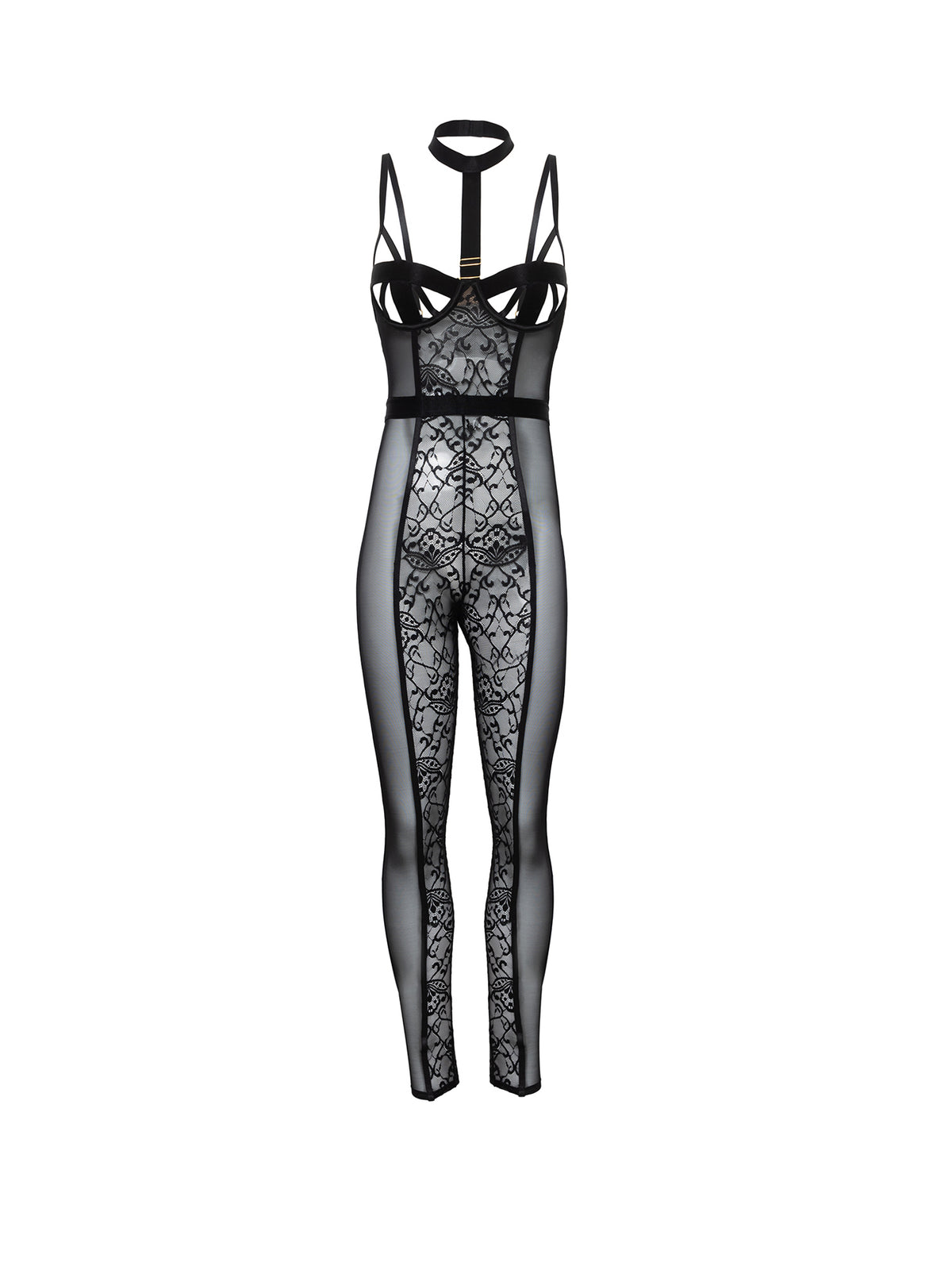 Sia Catsuit – Sensationele luxe catsuitvan kant, mesh en met choker