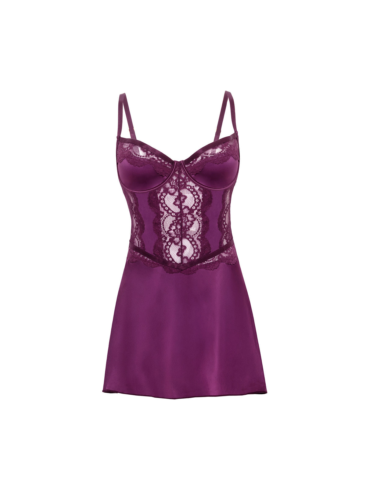 Bonnie Chemise – Satijnen Lingeriejurk met Kant & Beugelcups