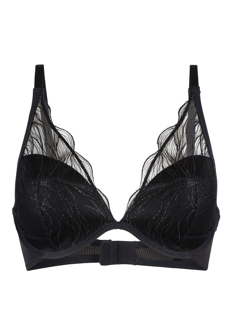 Golden Glamour,  Luxe Voorgevormde Triangel Bh met Goud & Zwart KantGoud