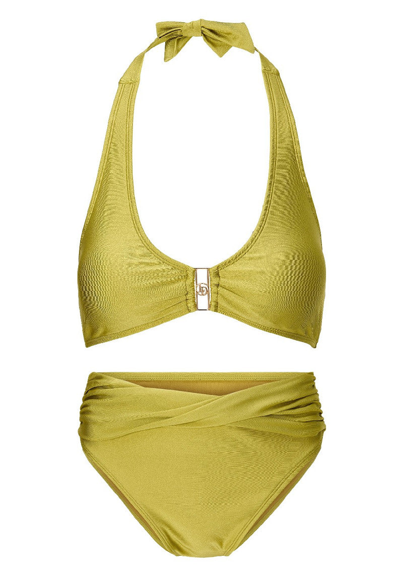 Mossgreen en Black Bikini Set – Summerproof met luxe gouden detail