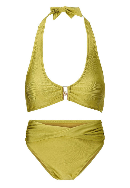 Mossgreen en Black Bikini Set – Summerproof met luxe gouden detail