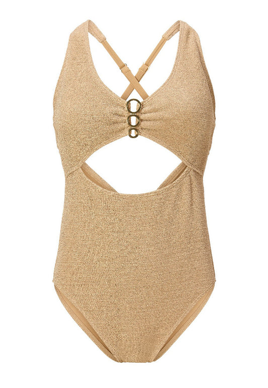 Golden Touch Luxe  Beachsuit in Gold Beige of Admiral Blue