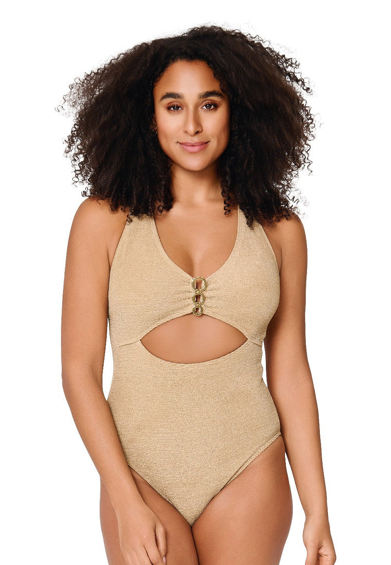 Golden Touch Luxe  Beachsuit in Gold Beige of Admiral Blue