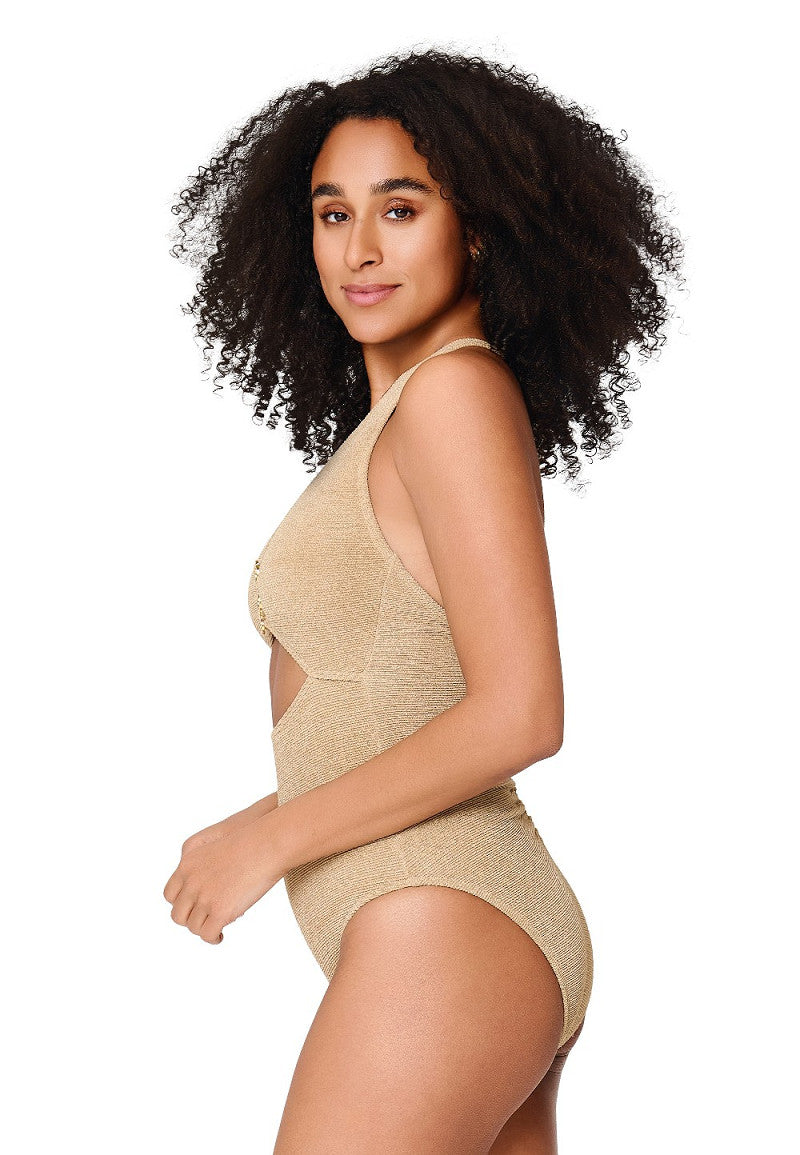 Golden Touch Luxe  Beachsuit in Gold Beige of Admiral Blue