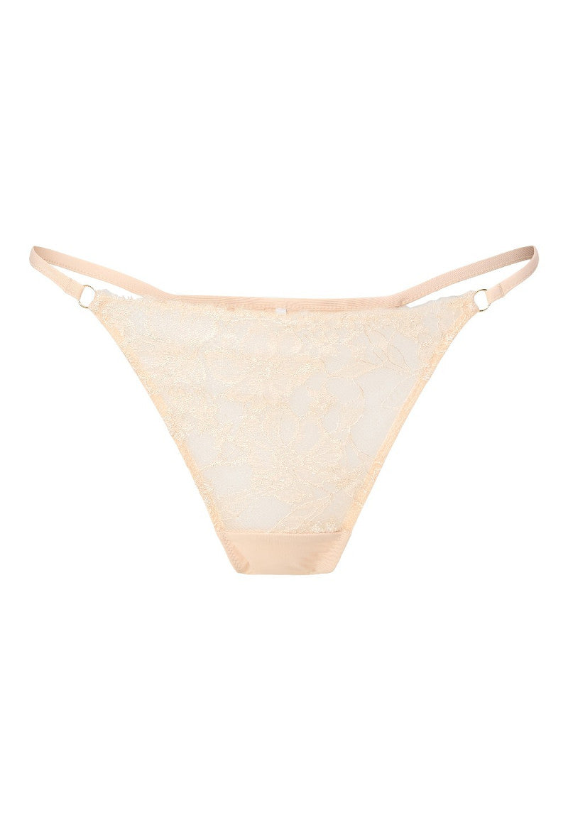 Beautiful Beige String – Sensuele Kanten String met Gouden Accenten