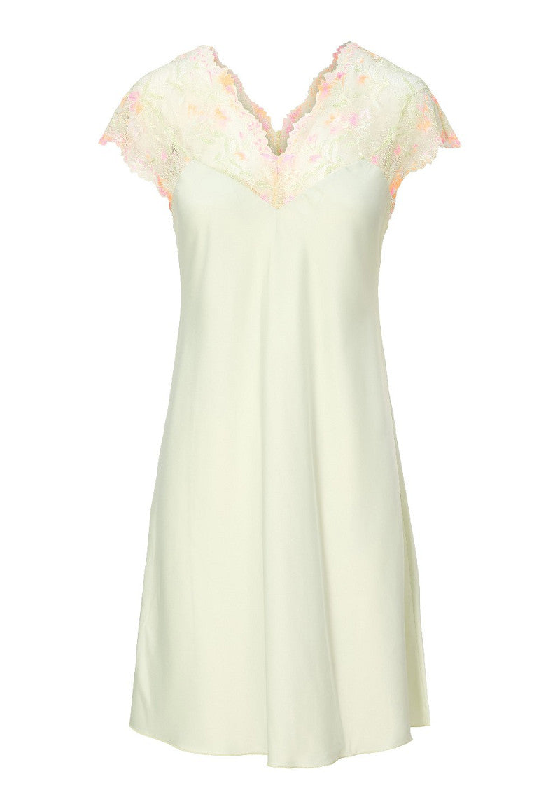 Summer Flowers Satijnen Chemise – Canary Green
