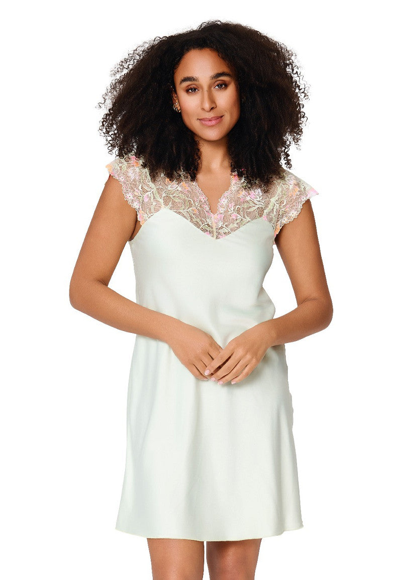 Summer Flowers Satijnen Chemise – Canary Green