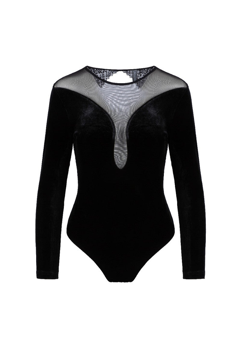 Velvet Lace Body – Luxe String Body met Kant en Lange Mouwen