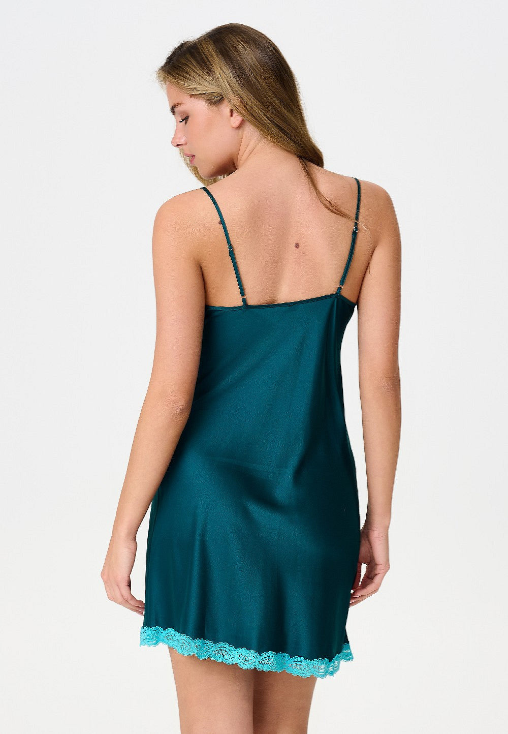 Pine Green Lace Satijnen Chemise