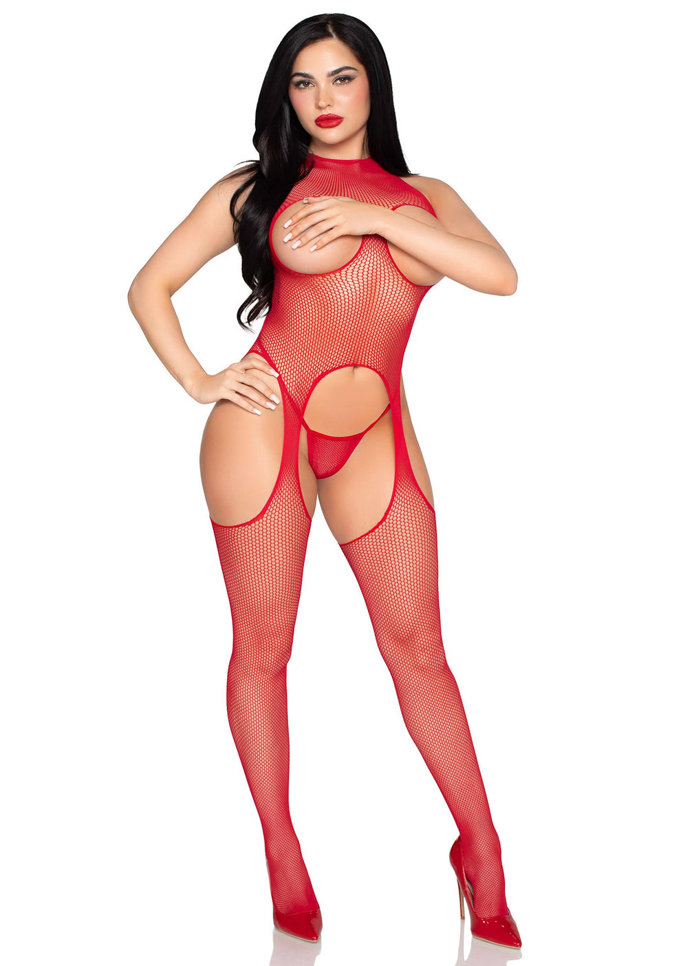 Fishnet Bodystocking Set – Zwarte Transparante Bodystocking met Slip