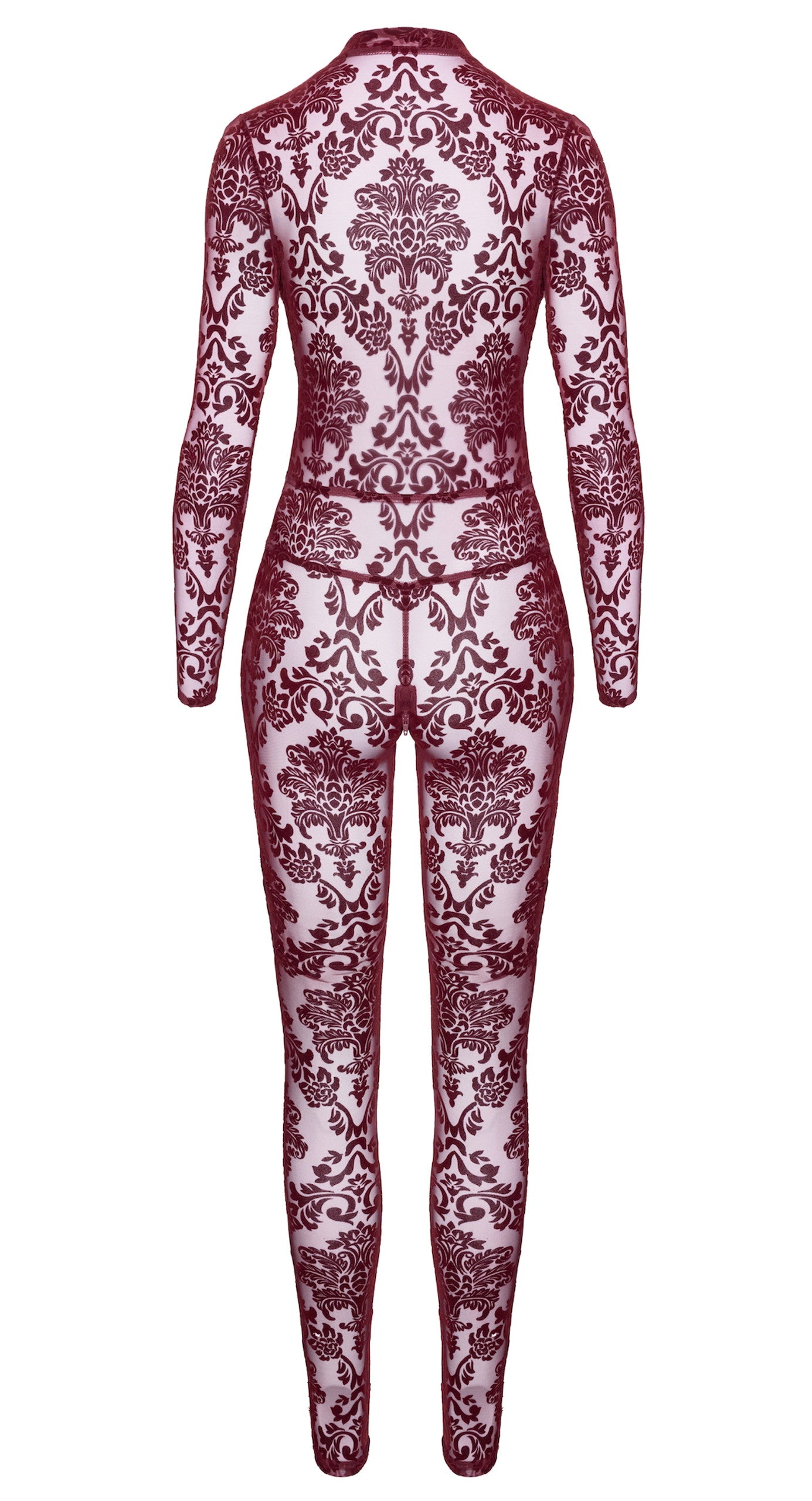 Kink Royal Burgundy Flocked Tule Jumpsuit – Pure Luxe en Sensuele Kracht