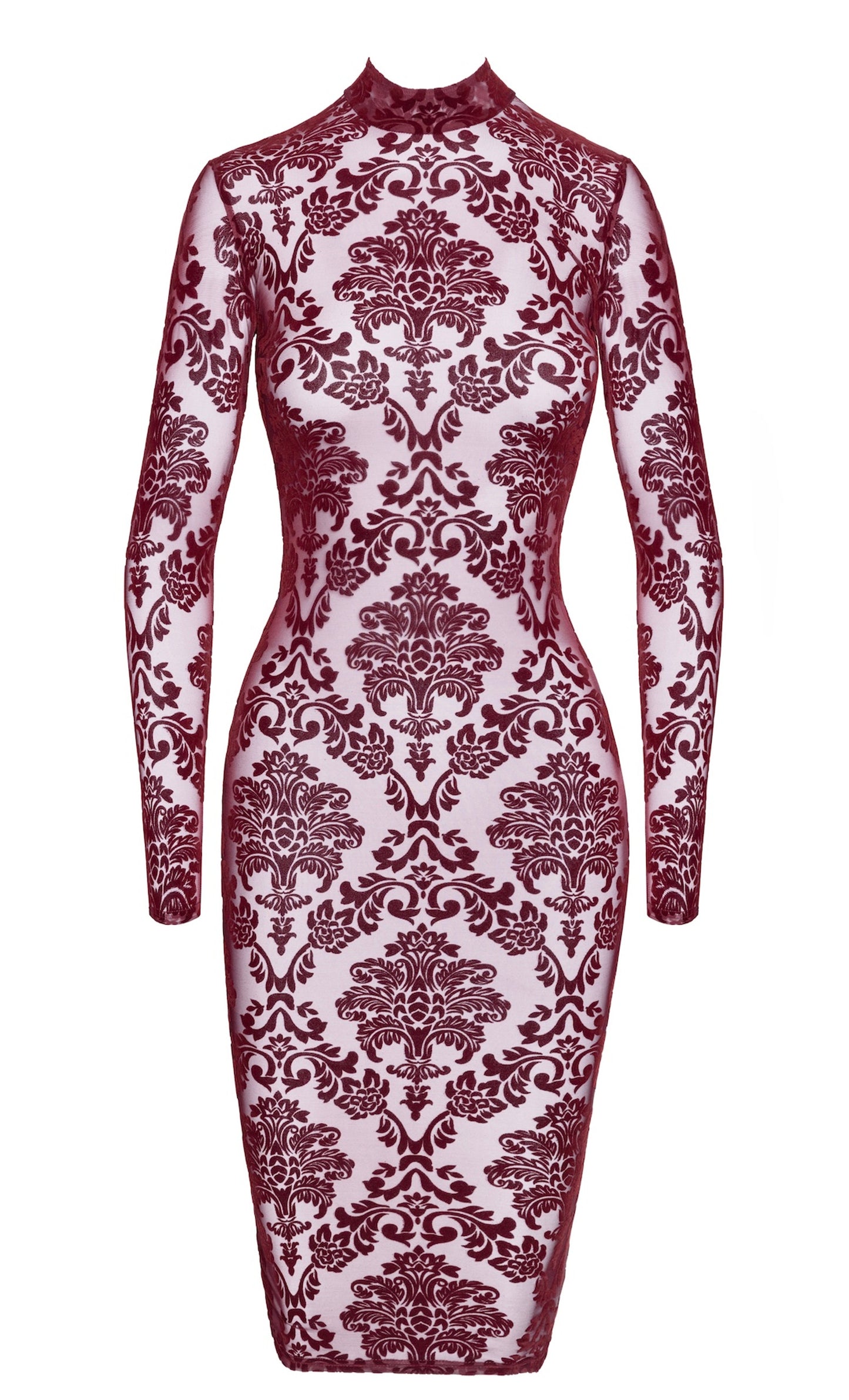 Kink Royal Midi Dress – Sensuele Klasse in Burgundy Flocked Tule