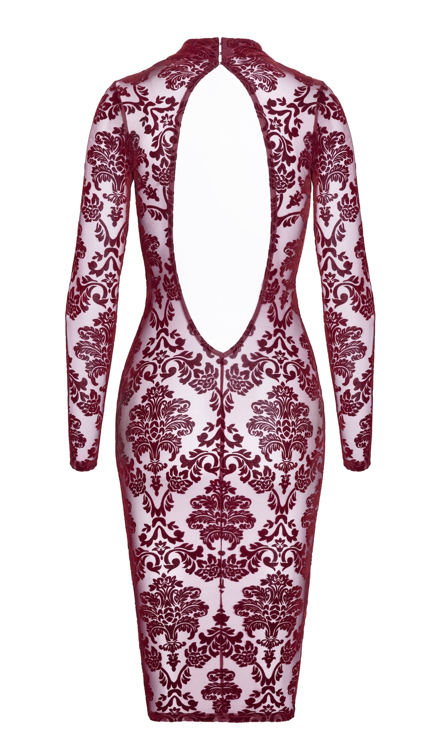 Kink Royal Midi Dress – Sensuele Klasse in Burgundy Flocked Tule