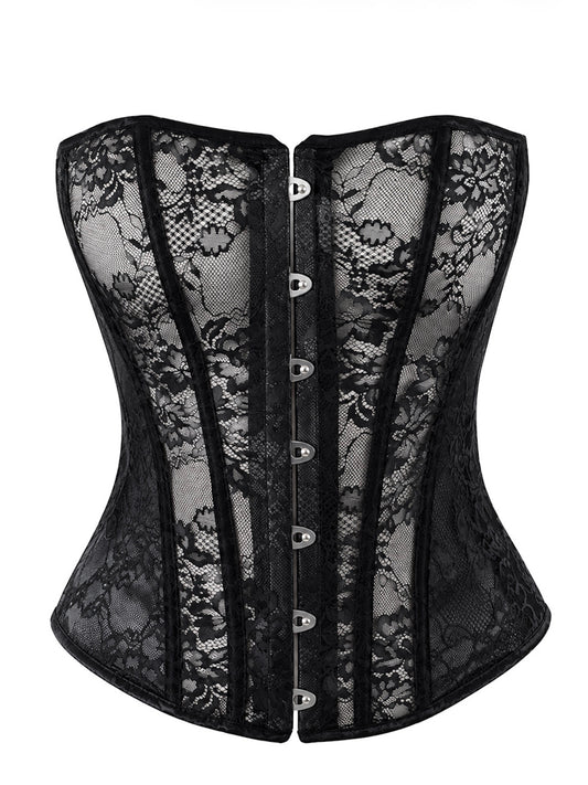 One More Kiss Corset – Kanten Korset met Powerwetlook en Stevige Busksluiting