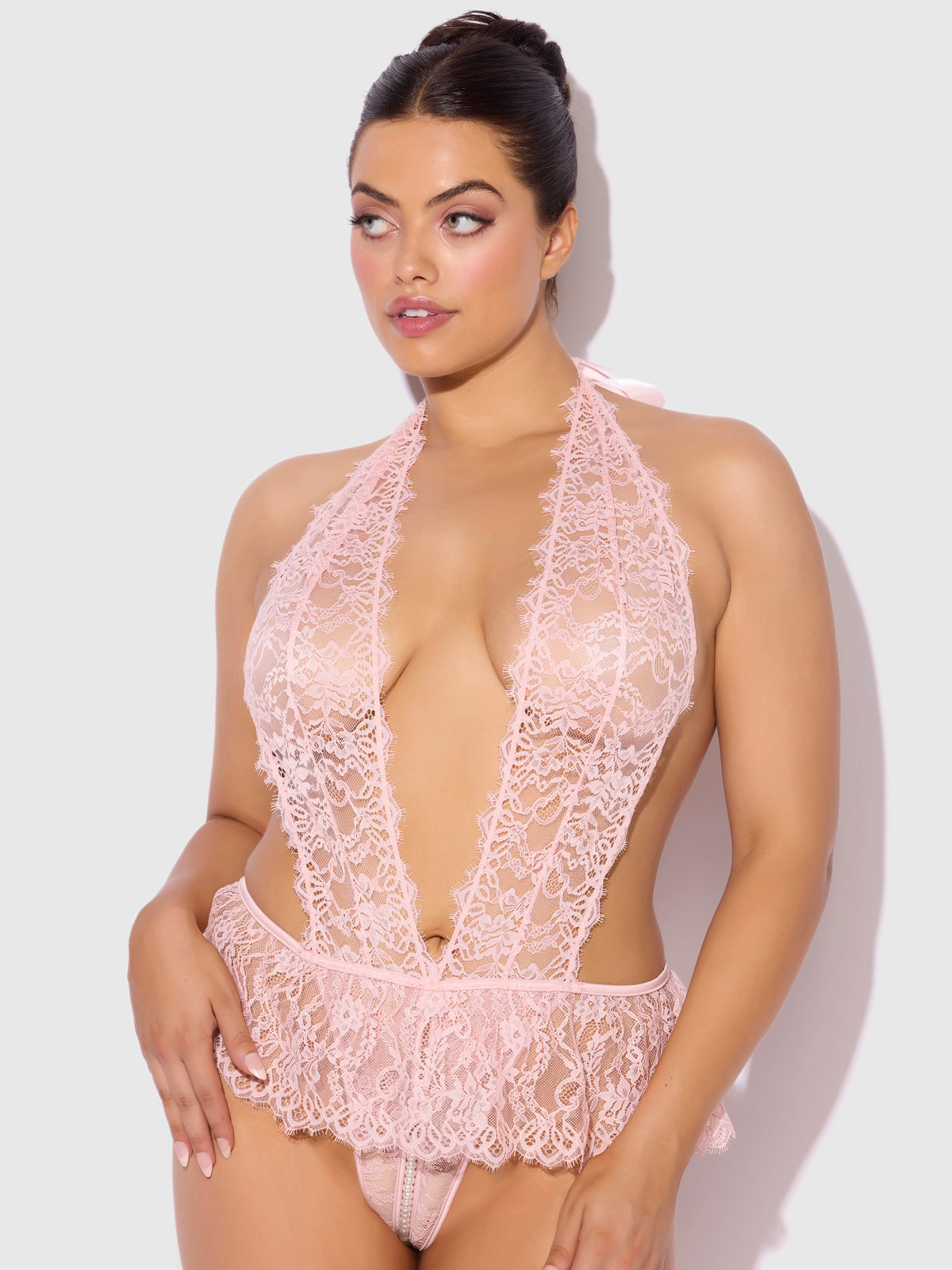 Jocelyn Lace & Pearl Crotchless Body – Kant, Open Kruis en Afneembare Parelsnoer