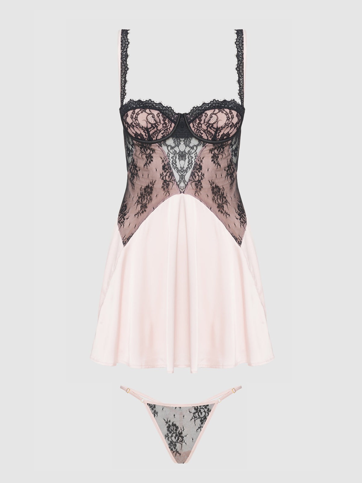 Jocelyn Satijnen Babydoll met Kant en Beugels – Inclusief String