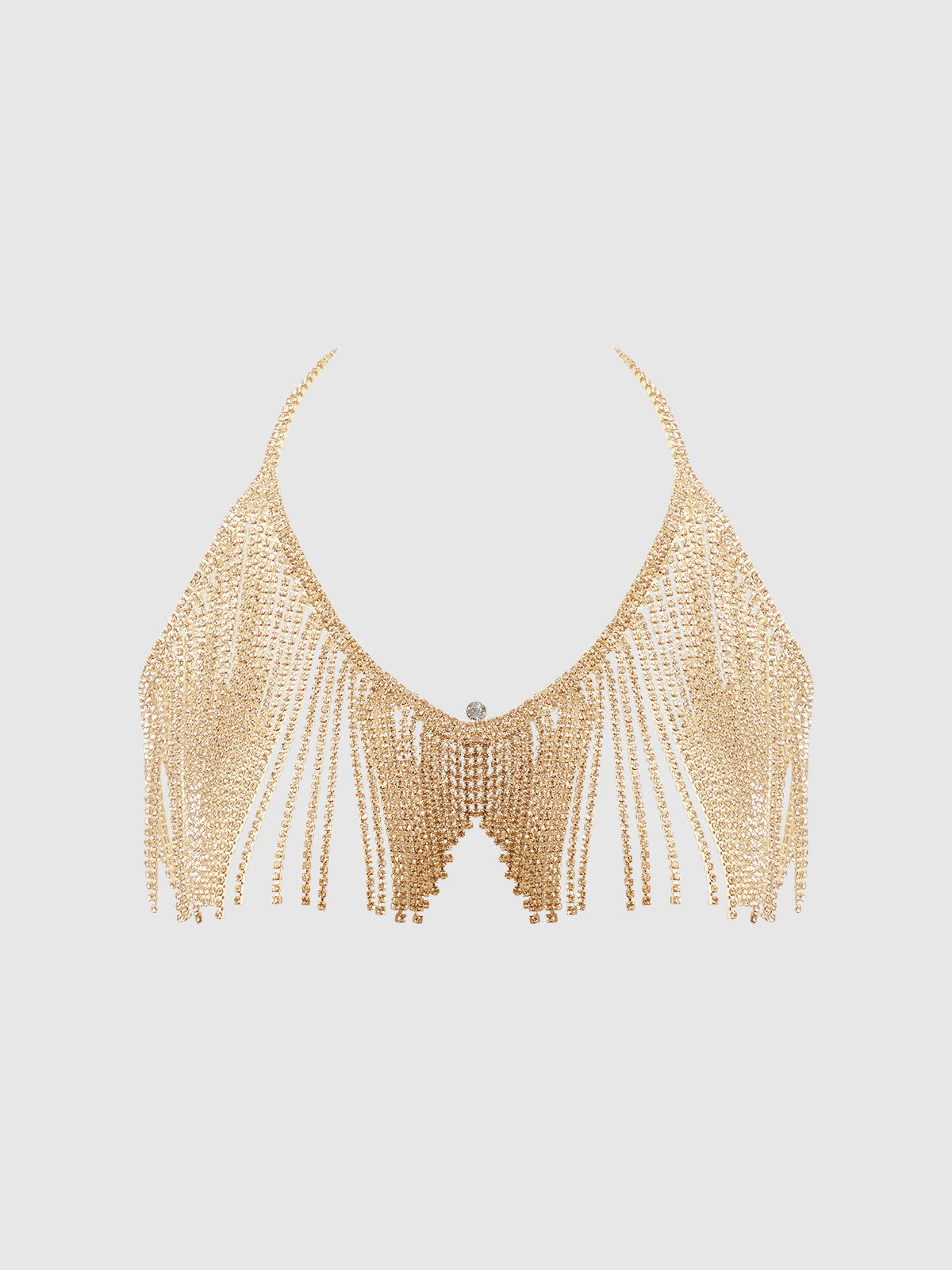 Rhinestone Net & Fringe Halter Bralette Chain, Sexy Bralette met Strass