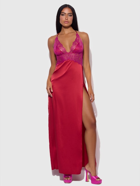 House_of_desie_satijn_en_kant_long_dress_lange_jurk_fuchsia_rood_missq