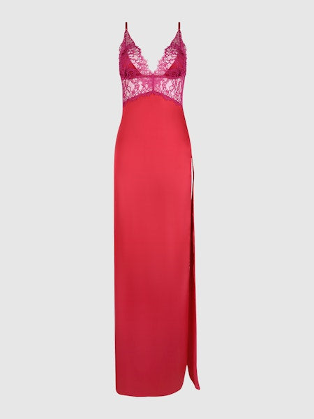 House_of_desie_satijn_en_kant_long_dress_lange_jurk_fuchsia_rood_missq_lingerie