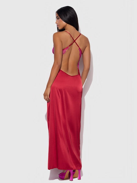 House_of_desie_satijn_en_kant_long_dress_lange_jurk_fuchsia_rood_missqlingerie