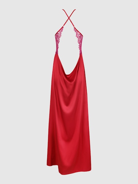 House_of_desire_satijn_en_kant_long_dress_lange_jurk_fuchsia_rood_missq__lingerie