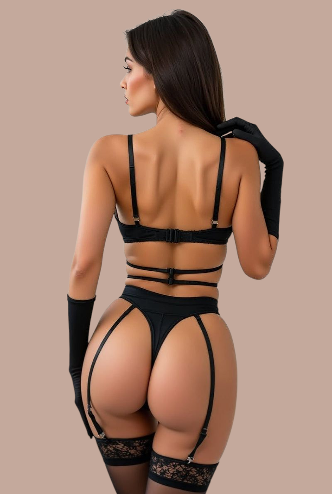 Affair Body – Sexy Zwarte Fishnet Body met Jarretelles en Handschoenen