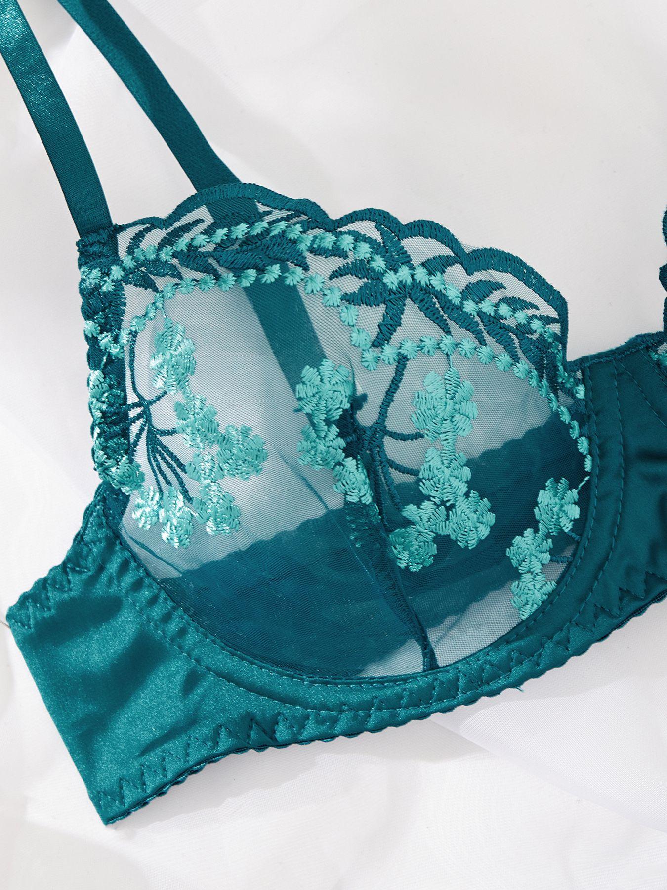 Emaza 4-Delige Smaragdgroene Lingerieset met Borduurwerk