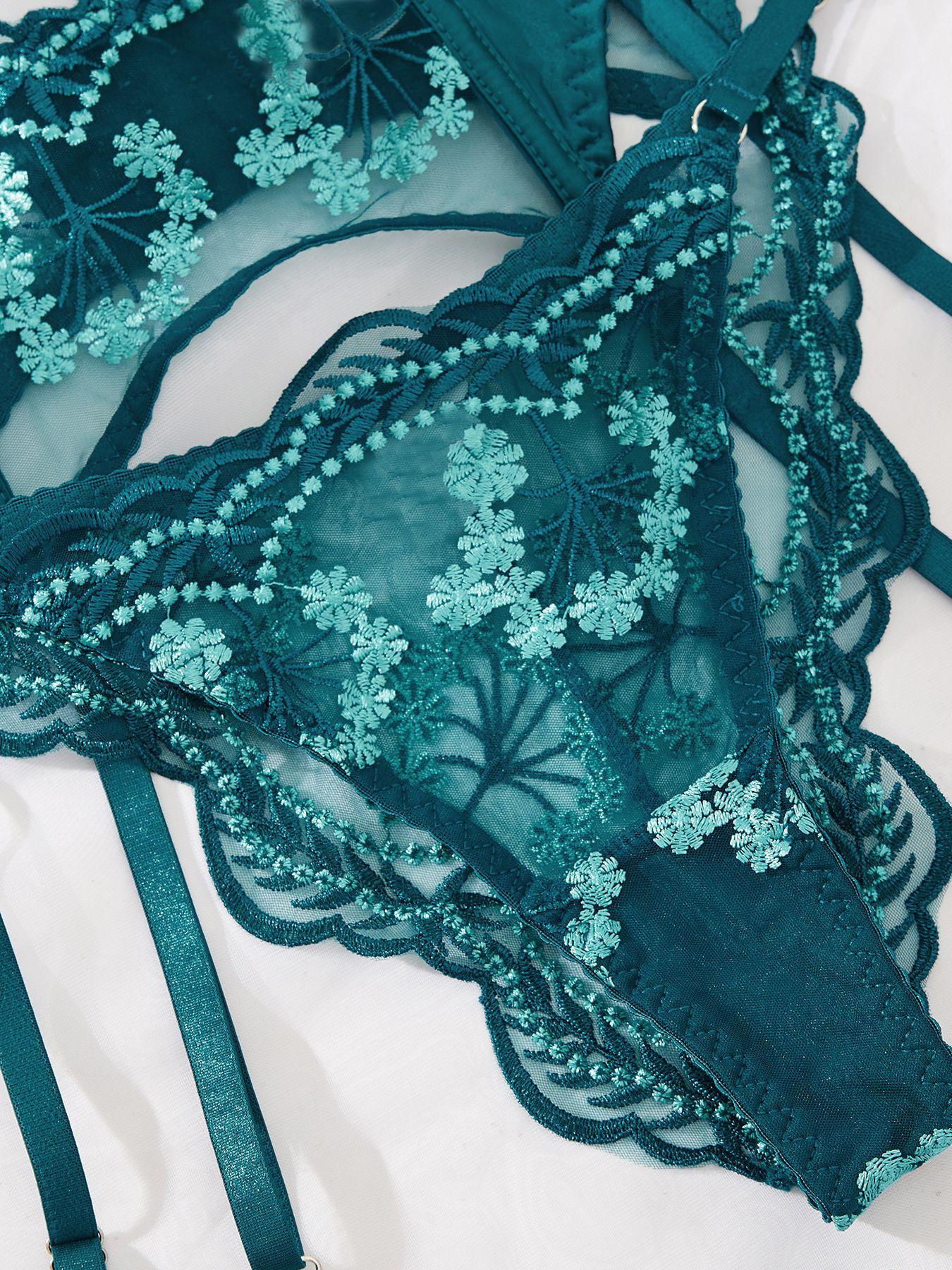 Emaza 4-Delige Smaragdgroene Lingerieset met Borduurwerk