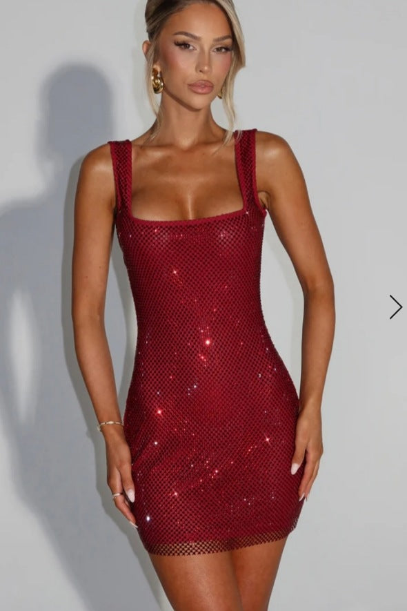 Regine Glitter Mesh Mini-jurk – Korte Transparante Avondjurk in Zilver, Zwart, Rood en Goud (kopie)