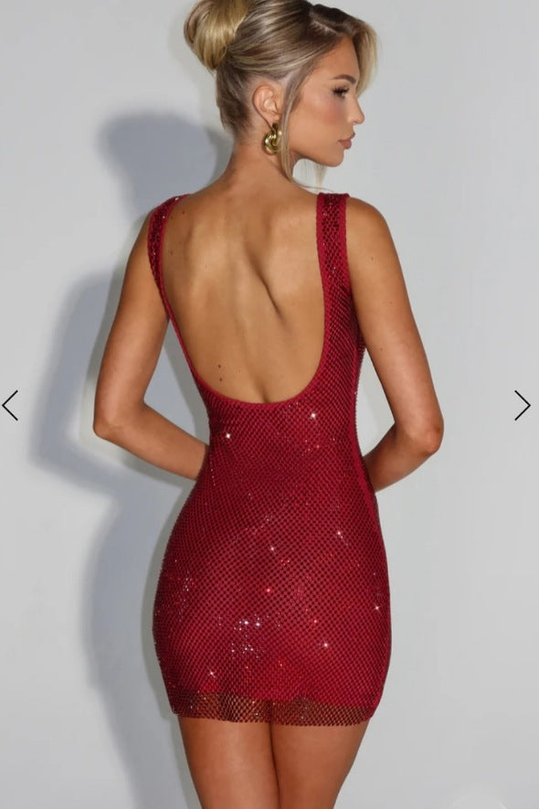 Regine Glitter Mesh Mini-jurk – Korte Transparante Avondjurk in Zilver, Zwart, Rood en Goud (kopie)