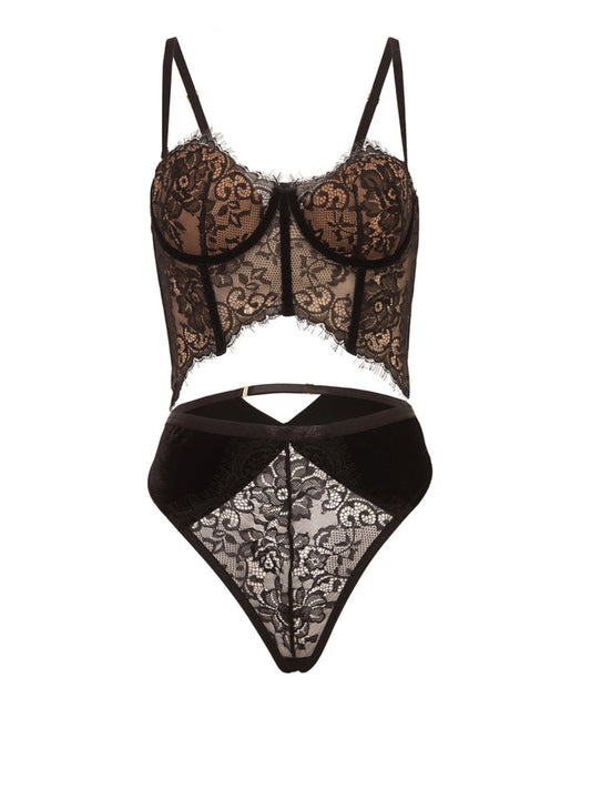 Emery Kanten Longline BH Set – Luxe Kant, Fluweel En Glamour