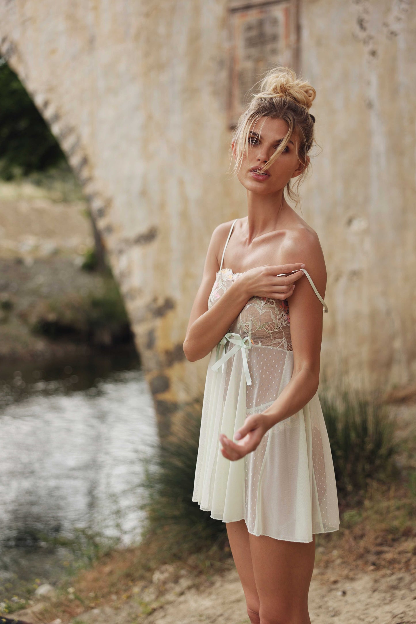 Summer Flowers Kanten Babydoll – Canary Green