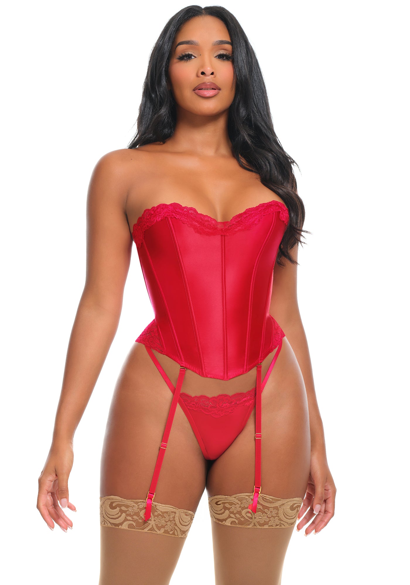 Marilyn Corset Set van Stretch Satijn en Kant, Plus Size