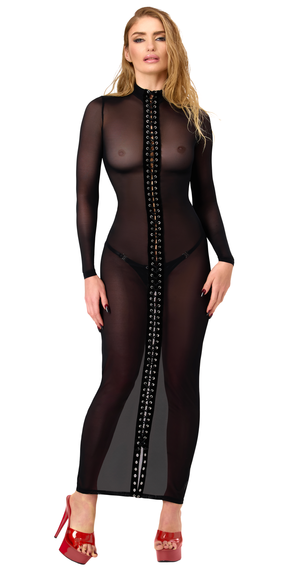 Noir_Handmade_F410_Do_Not_Disturb_Lace-Up_Maxi_jurk__missqlingerie
