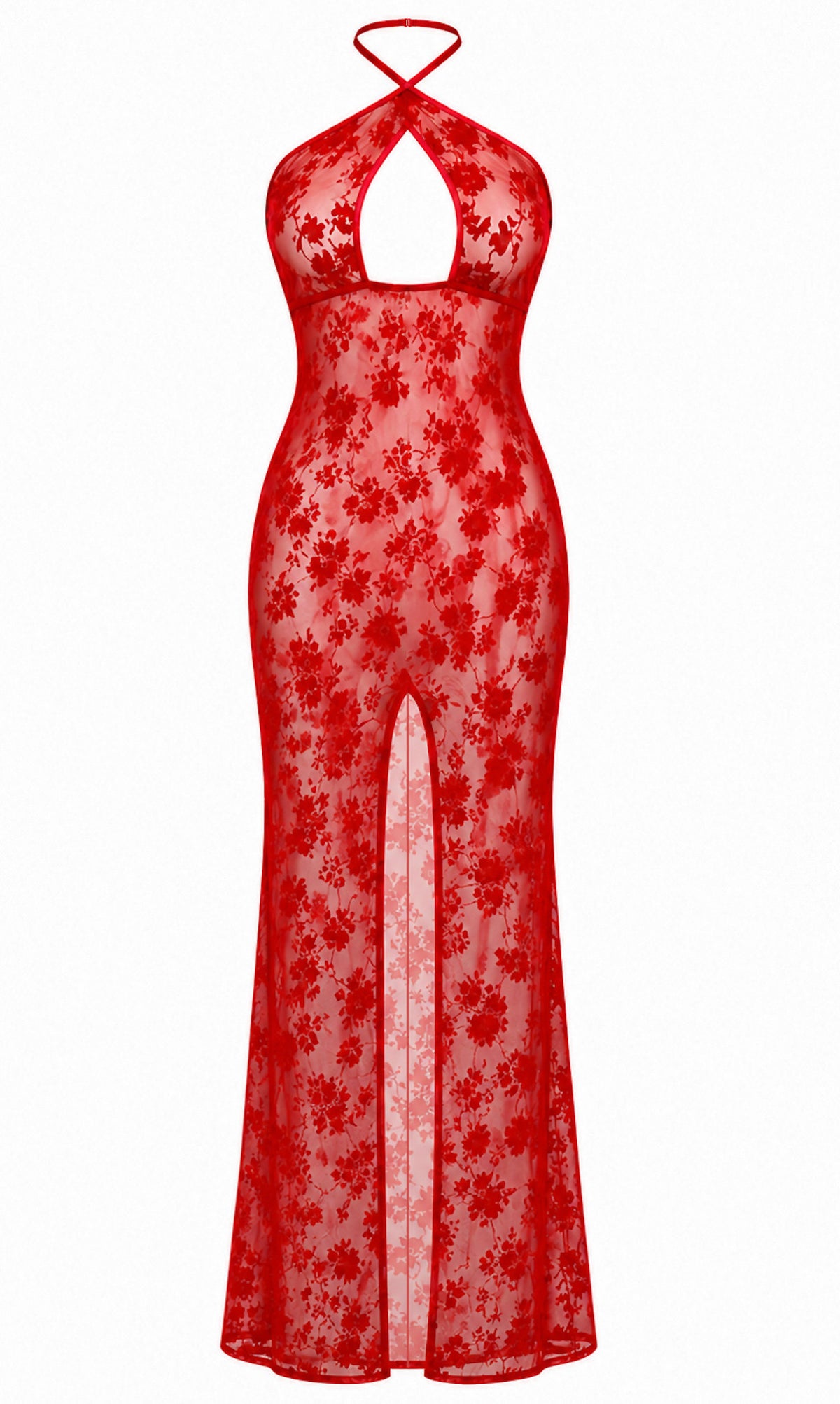 Noir_handmade_rode_flocked_tule_maxi_jurk_missql_lngerie
