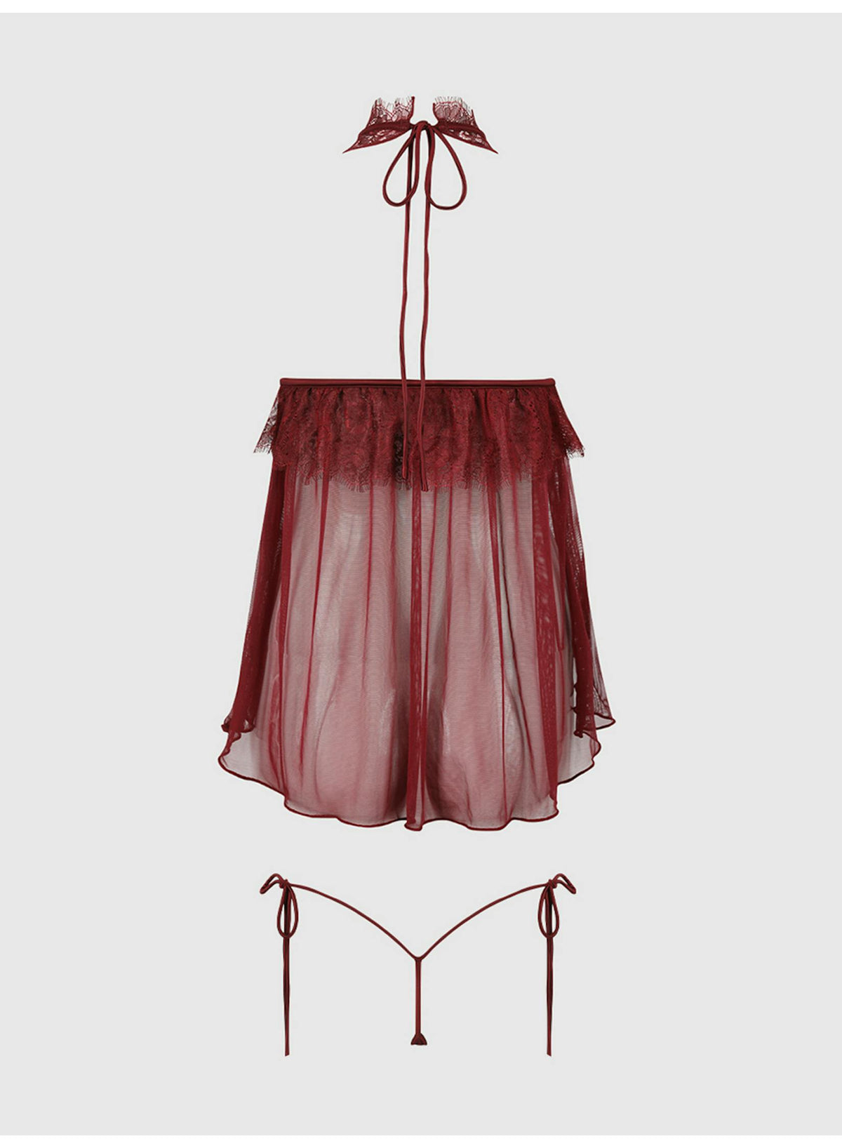 Liliana 2-delige Babydollset – Blauw of Burgundy met Kant en Mesh, inclusief Plus Size