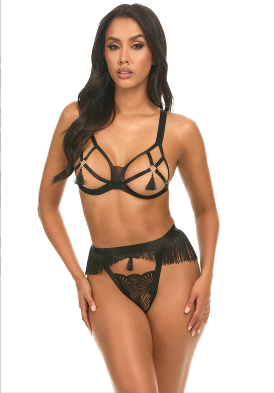 Annika Sexy 2-Delige Open Cup Lingerieset met Fringe en Tassel Details