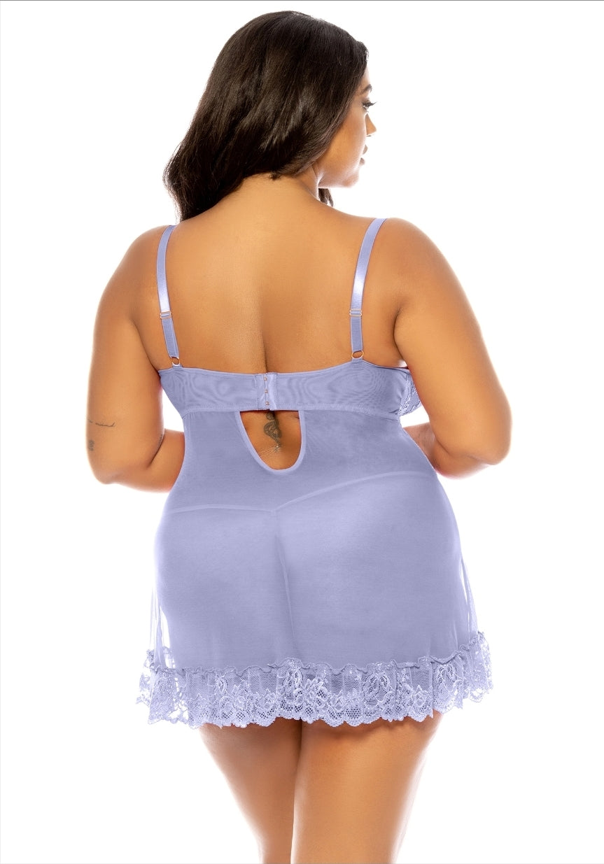 Valentine Lace Babydoll met String, diverse kleuren, inclusief Plus Size