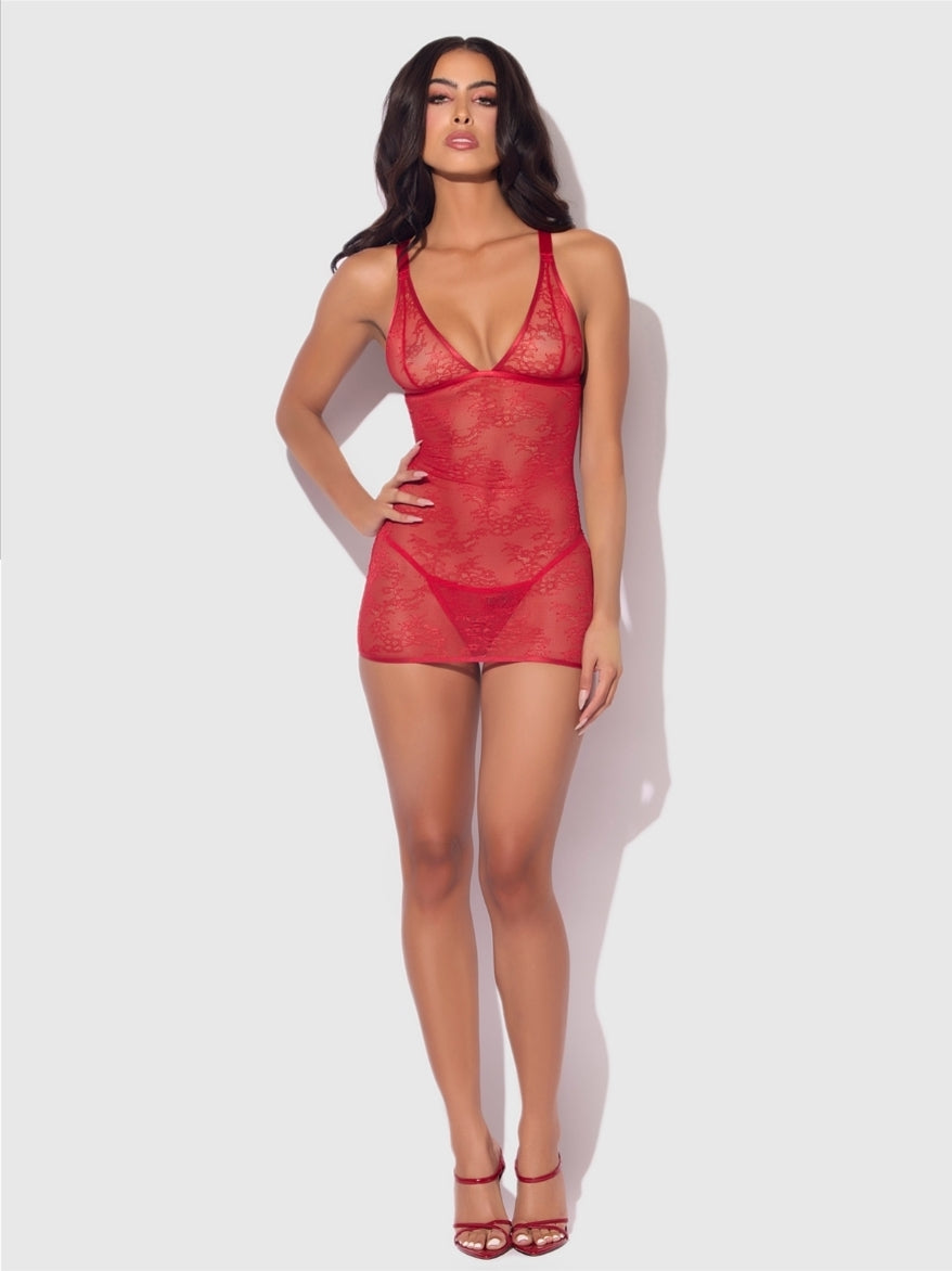 Kiki Rode Kanten Jarretel Babydoll Set